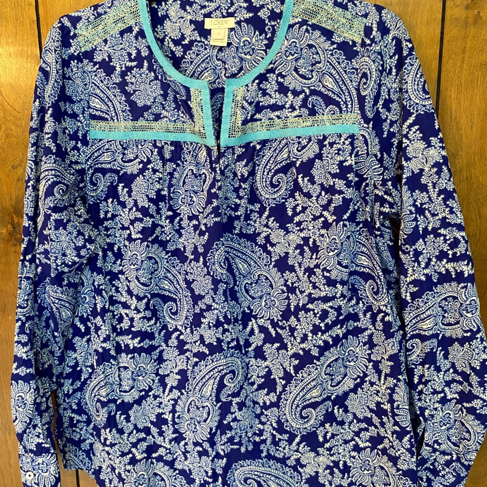 J. Crew Navy and Light Blue Paisley Blouse